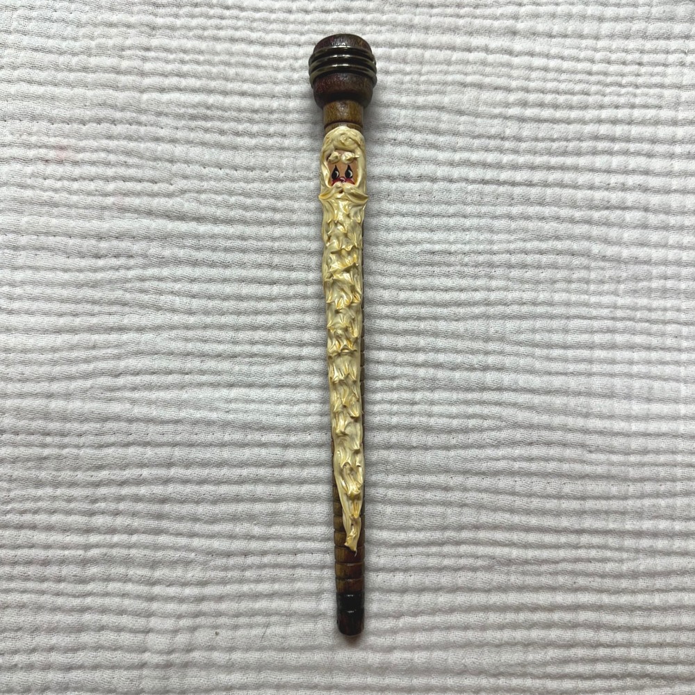 Vintage Wood Weaving Bobbin painted Santa ornament hand made folk art signed